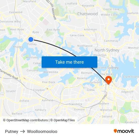 Putney to Woolloomooloo map