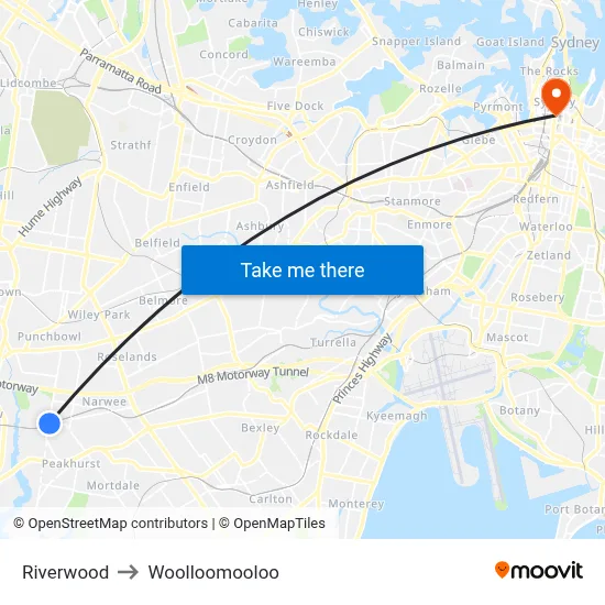 Riverwood to Woolloomooloo map
