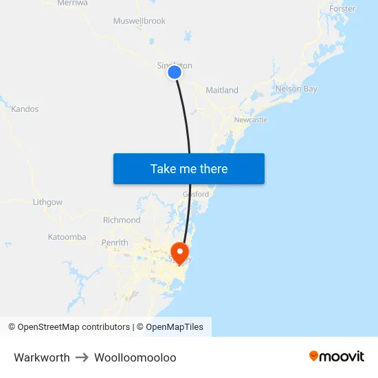 Warkworth to Woolloomooloo map