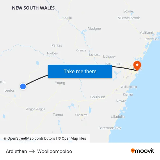 Ardlethan to Woolloomooloo map