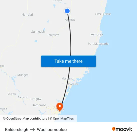 Baldersleigh to Woolloomooloo map