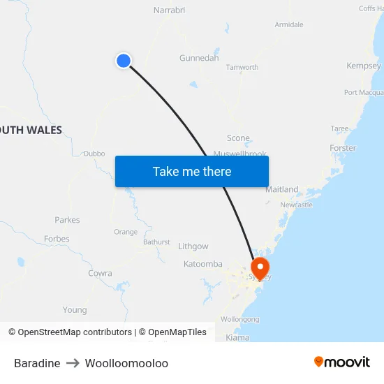 Baradine to Woolloomooloo map