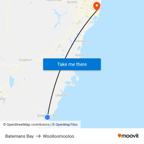 Batemans Bay to Woolloomooloo map