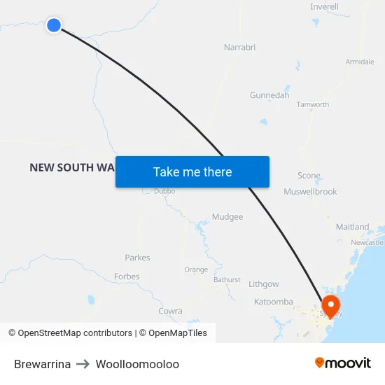 Brewarrina to Woolloomooloo map