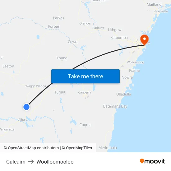 Culcairn to Woolloomooloo map