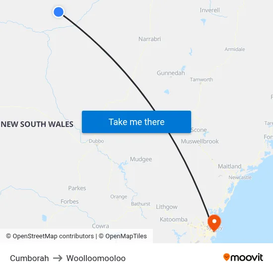Cumborah to Woolloomooloo map