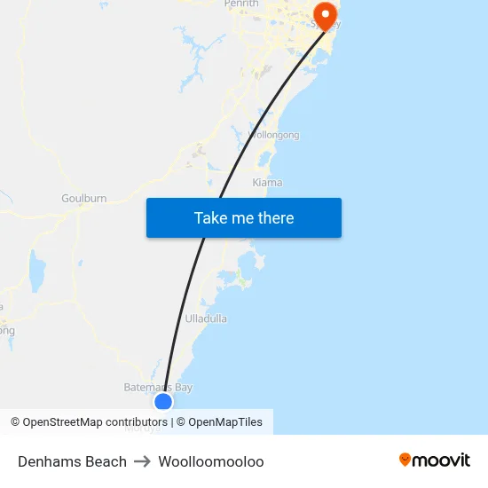 Denhams Beach to Woolloomooloo map