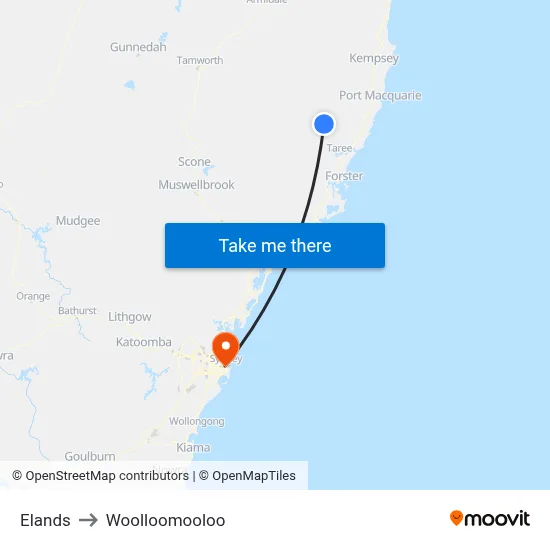 Elands to Woolloomooloo map