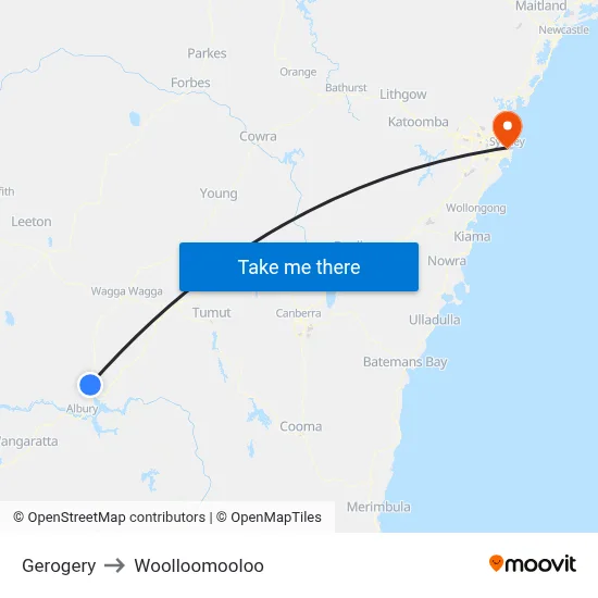 Gerogery to Woolloomooloo map
