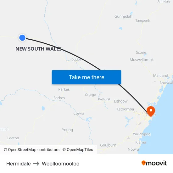 Hermidale to Woolloomooloo map