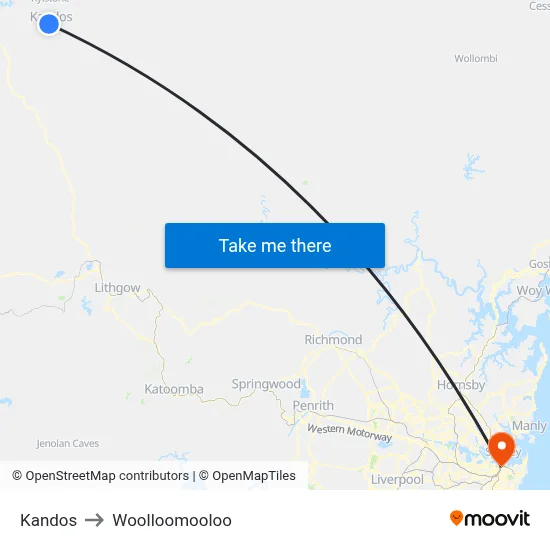 Kandos to Woolloomooloo map