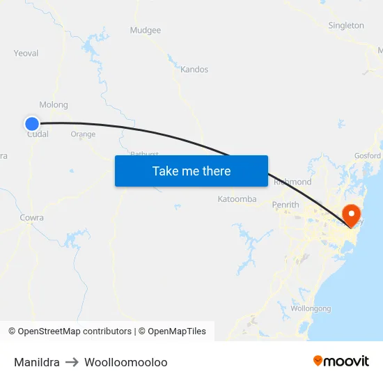 Manildra to Woolloomooloo map