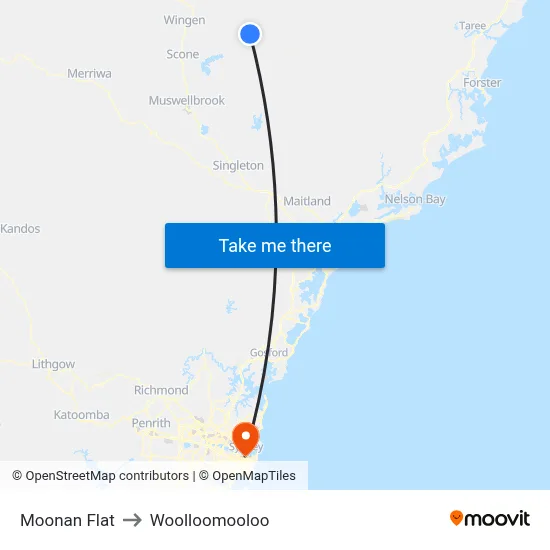 Moonan Flat to Woolloomooloo map