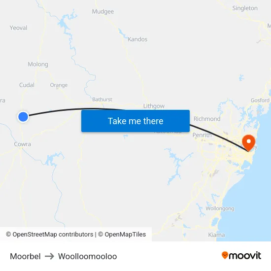 Moorbel to Woolloomooloo map