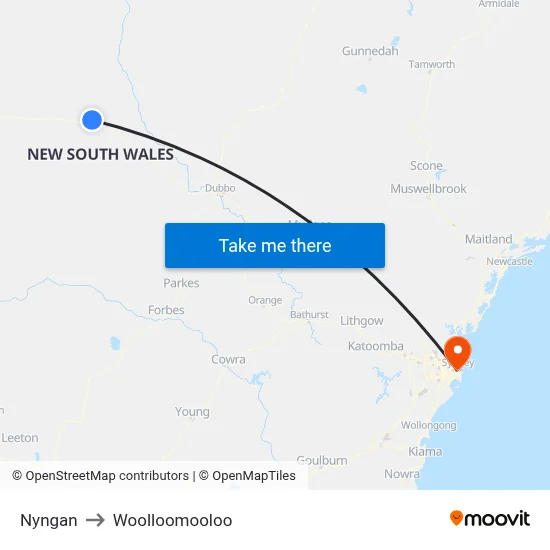 Nyngan to Woolloomooloo map
