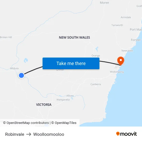 Robinvale to Woolloomooloo map