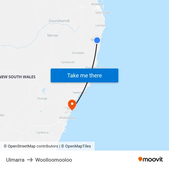 Ulmarra to Woolloomooloo map