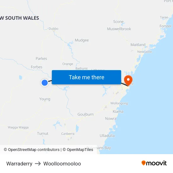 Warraderry to Woolloomooloo map