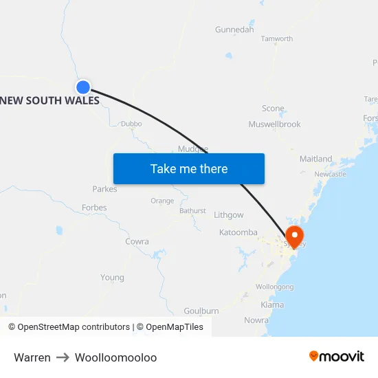 Warren to Woolloomooloo map