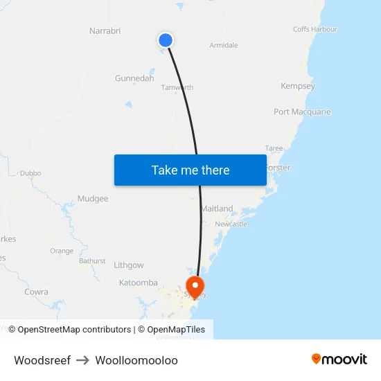 Woodsreef to Woolloomooloo map