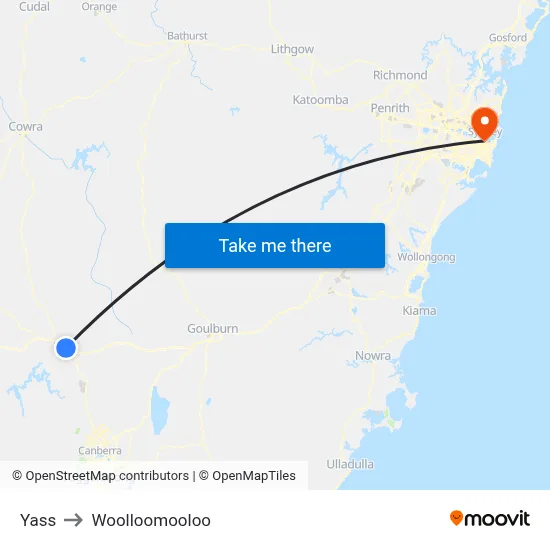 Yass to Woolloomooloo map