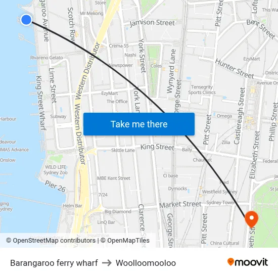 Barangaroo ferry wharf to Woolloomooloo map