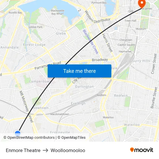 Enmore Theatre to Woolloomooloo map