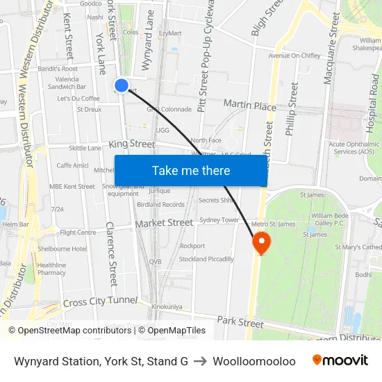 Wynyard Station, York St, Stand G to Woolloomooloo map