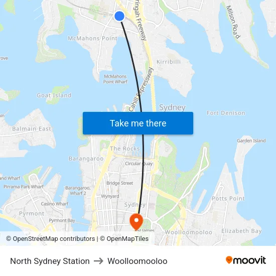 North Sydney Station to Woolloomooloo map