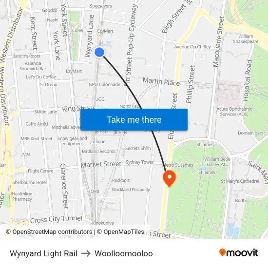 Wynyard Light Rail to Woolloomooloo map