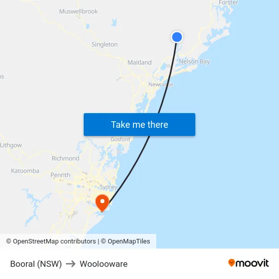 Booral (NSW) to Woolooware map