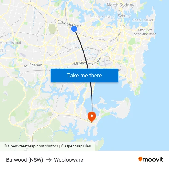 Burwood (NSW) to Woolooware map