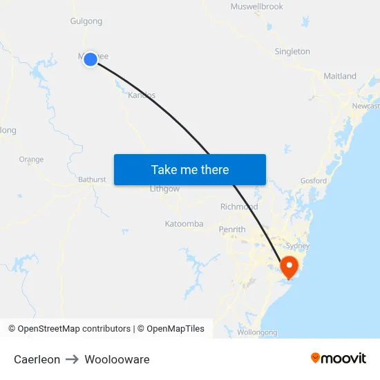 Caerleon to Woolooware map