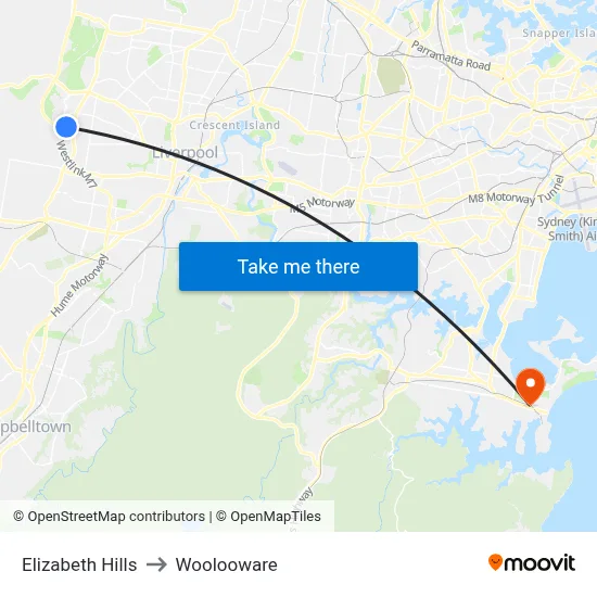 Elizabeth Hills to Woolooware map