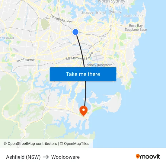 Ashfield (NSW) to Woolooware map