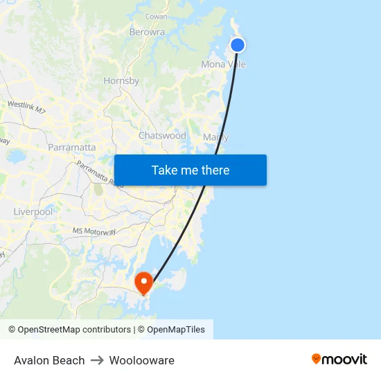 Avalon Beach to Woolooware map