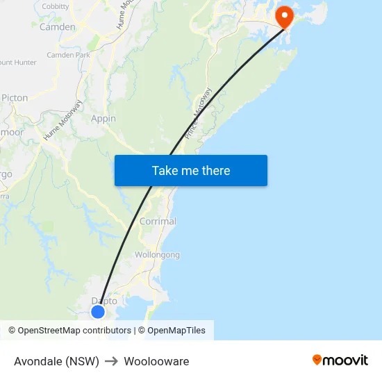 Avondale (NSW) to Woolooware map