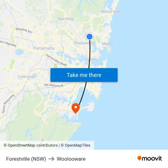 Forestville (NSW) to Woolooware map