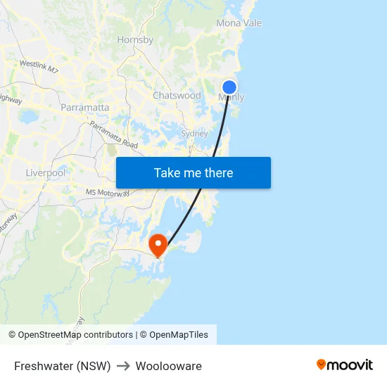 Freshwater (NSW) to Woolooware map