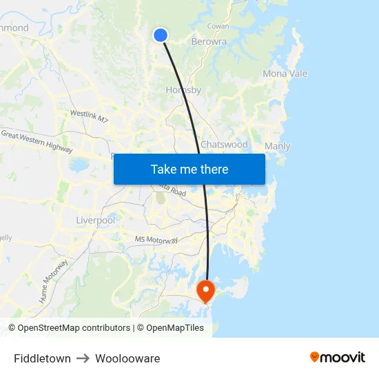 Fiddletown to Woolooware map