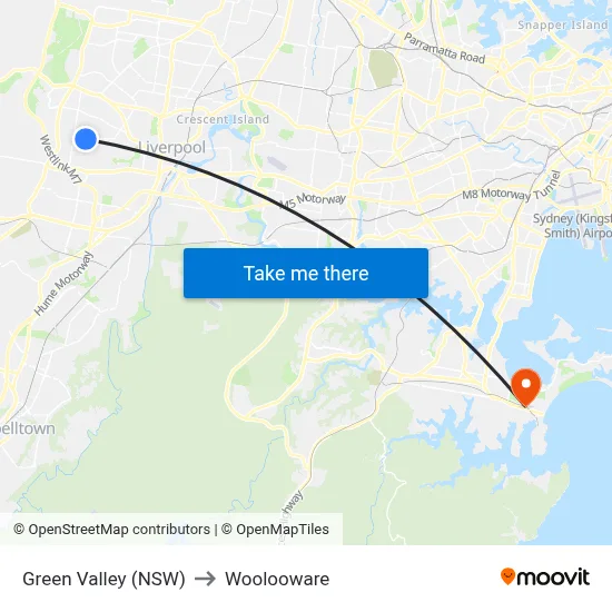 Green Valley (NSW) to Woolooware map