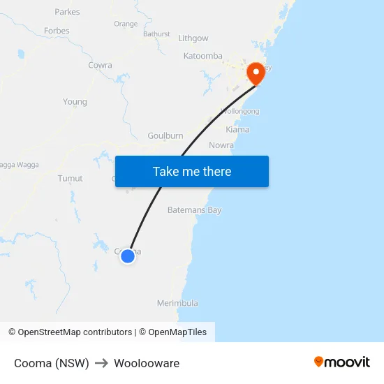 Cooma (NSW) to Woolooware map