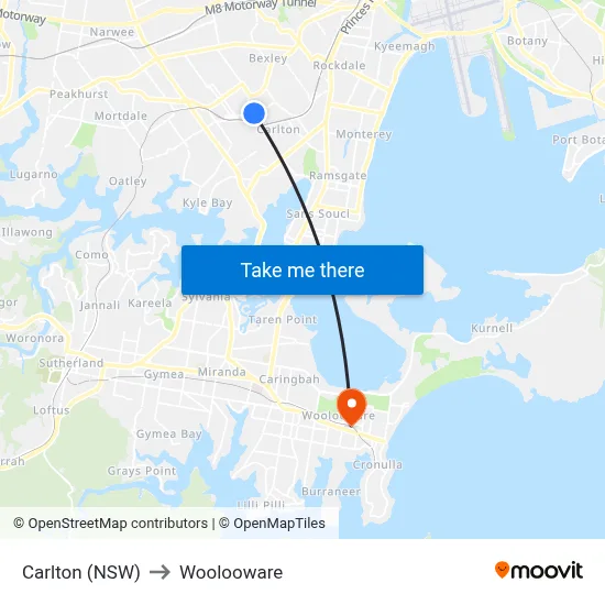 Carlton (NSW) to Woolooware map