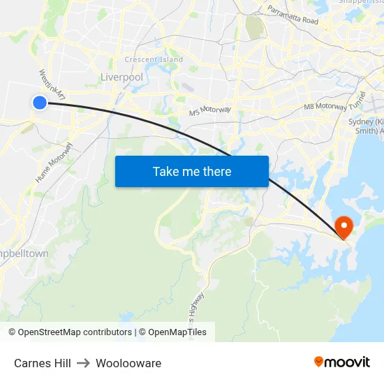 Carnes Hill to Woolooware map