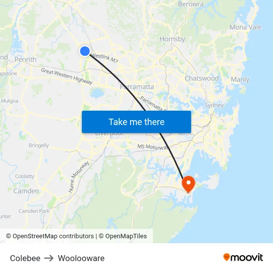 Colebee to Woolooware map