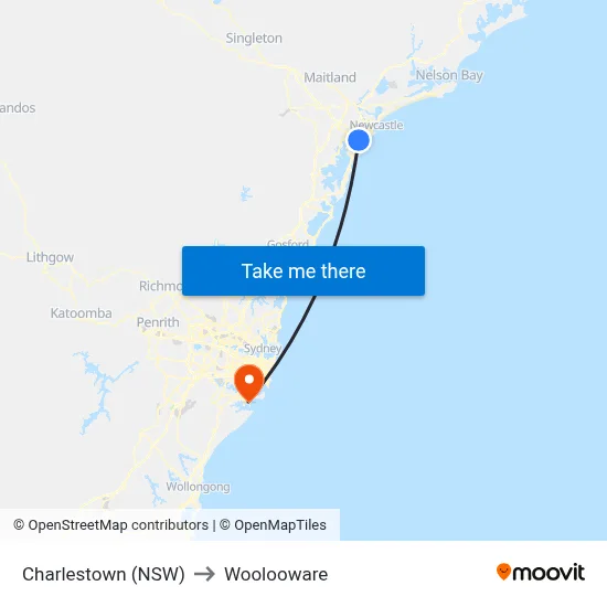 Charlestown (NSW) to Woolooware map