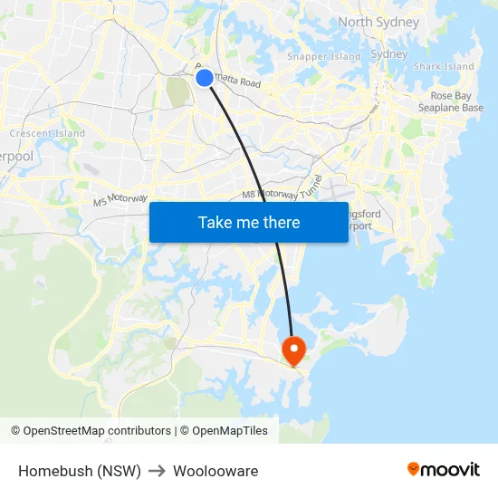 Homebush (NSW) to Woolooware map