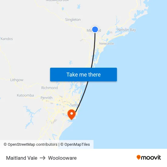 Maitland Vale to Woolooware map