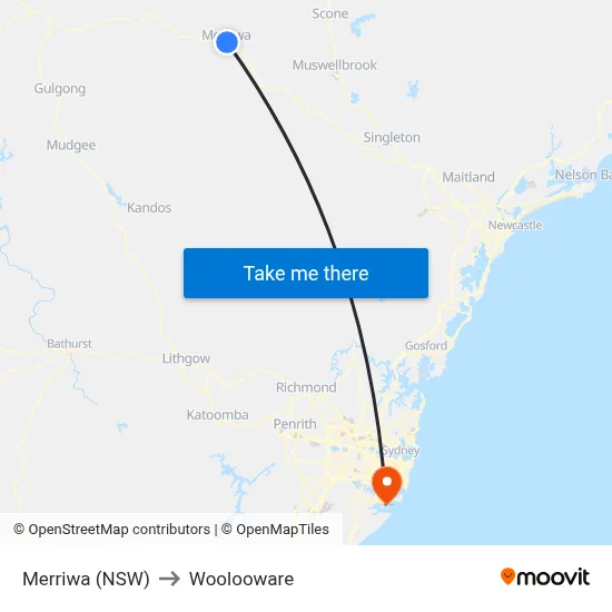 Merriwa (NSW) to Woolooware map