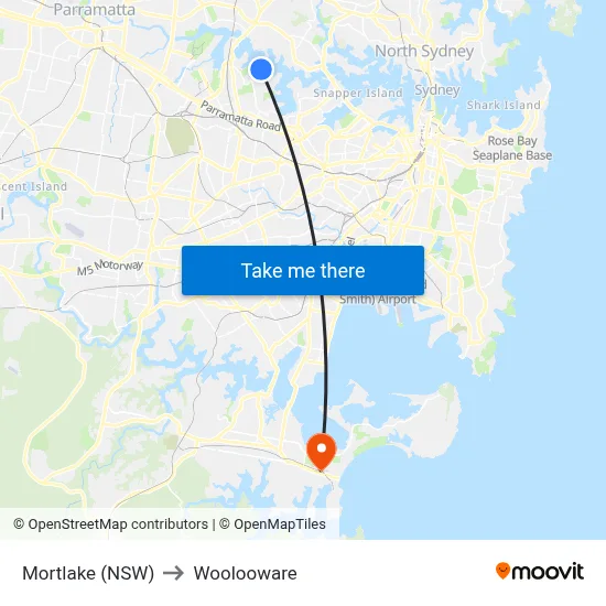 Mortlake (NSW) to Woolooware map